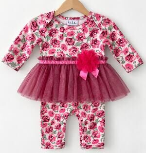Nicole Miller Baby Girls Pink Floral Tutu Romper 3-6 Months Sparkle Flower